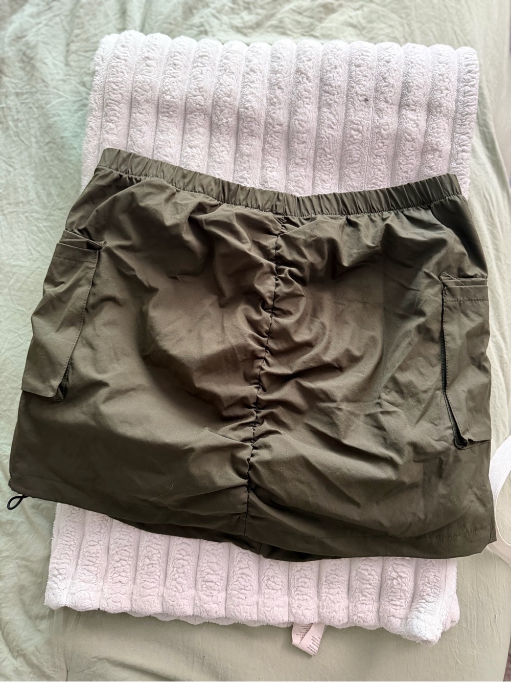 Olive Green Ruched Drawstring Mini Skirt - Picture 4 of 4